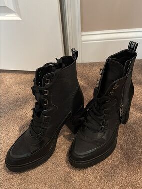 DKNY Black Lace-Up Heeled Ankle Boots